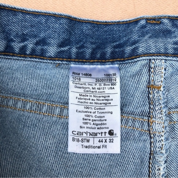 Carhartt Cotton B18-STW Men’s Traditional Fit Denim Blue Jeans 44 X 32 - Picture 8 of 14